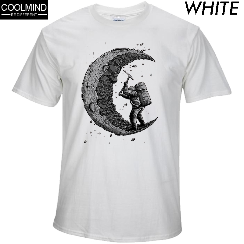 

100% cotton digging the moon print funny mens o-neck t shirts fashion men' tops men T-shirt cool men tshirt male men tee shirts, Bai