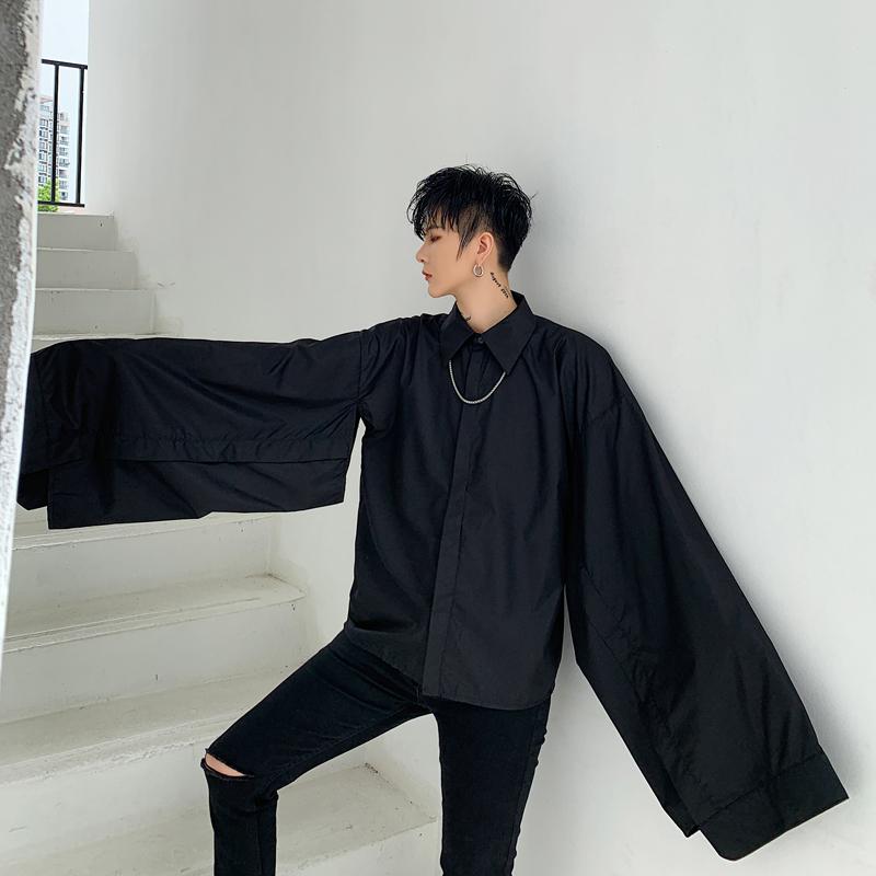 

Male Japan Style Gothic Sleeve Stage Fashion Show Clothing Men Wide Long Sleeve Black White Shirt, C893 black
