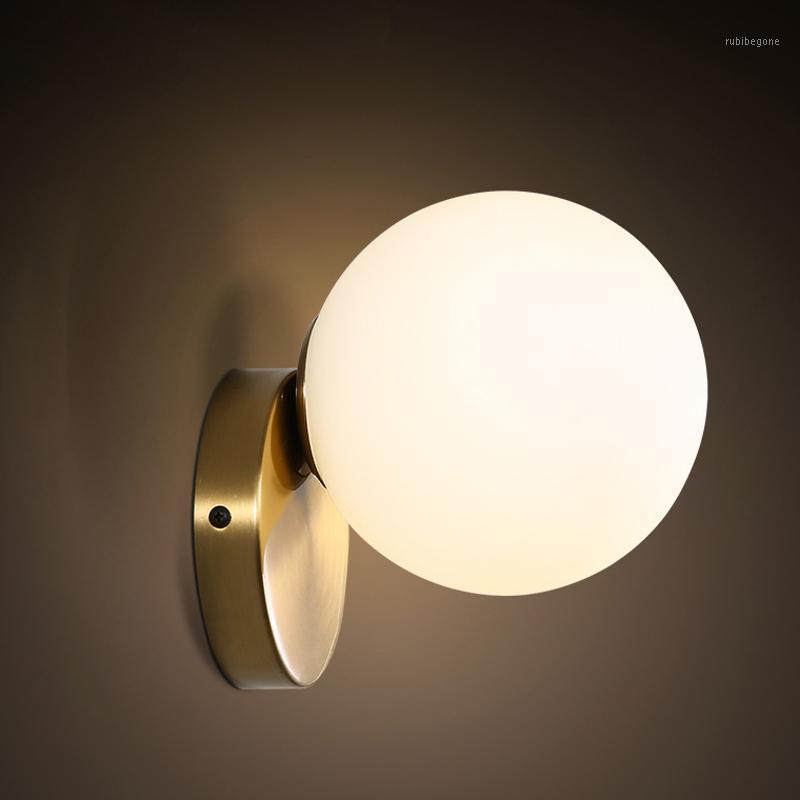 

Modern ultra-simple glass wall lamp passage corridor bedroom bedside lamp AC85-265V milk white ball glass ball lampshade1