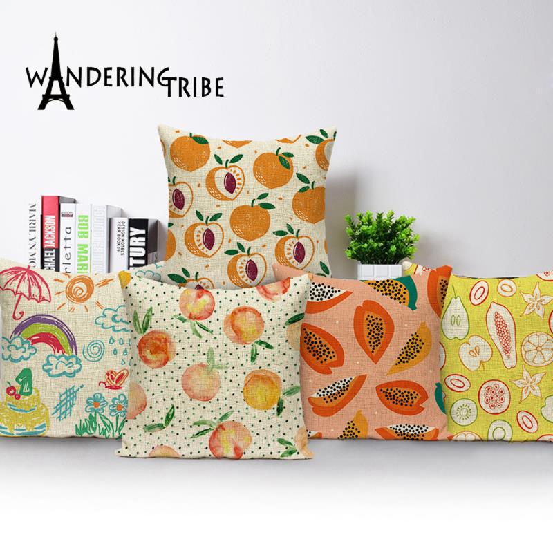 

Colorful Fruit Cushion Cover Cartoon Watermelon Pineapple Decorative Couch Throw Pillow Case for Kids Room Sofa Banana Cushions, L2100-6