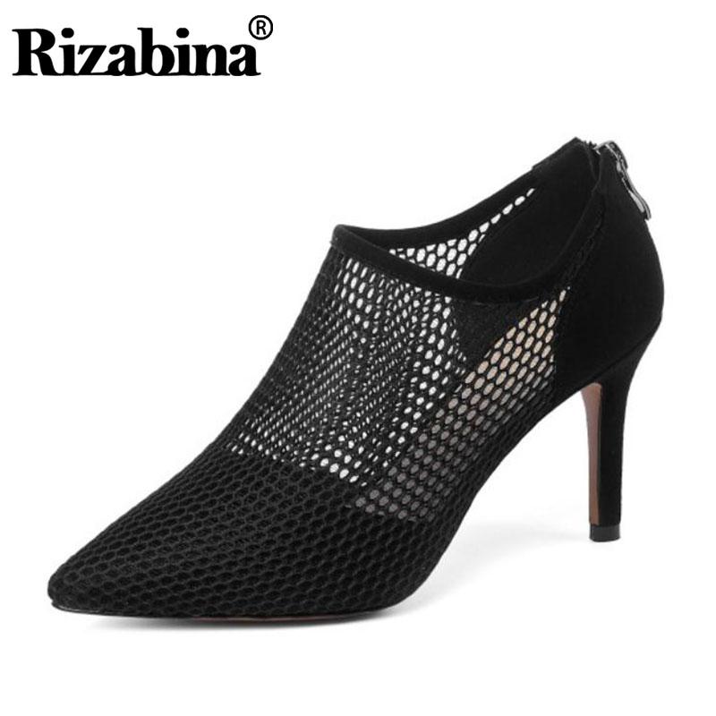 

RIZABINA Women Pumps Shoes Sexy Thin High Heels Pointed Toe Shoes Women New Design Back Zipper Spring Casual Footwear Size 31-40, Black