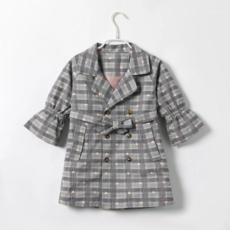 

Toddler Girl Bowknot Heart Plaid Long-sleeve Windbreaker1, Gray