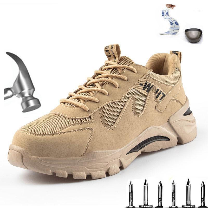 

New men's steel-toed work safety shoes, lightweight, breathable, smash-proof, puncture-proof safety shoes sports shoes1, Khaki