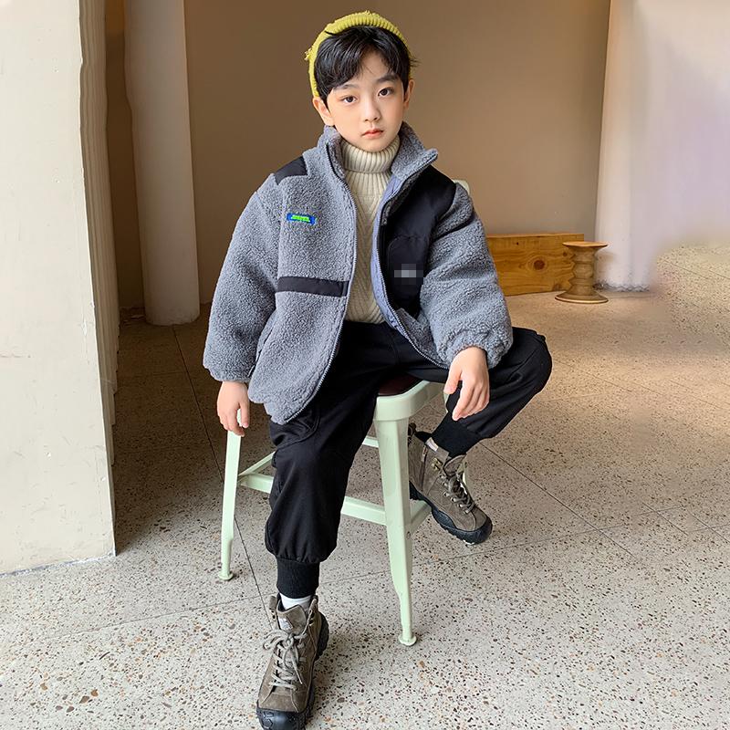 

Children's Clothing Boy Jacket Autumn and Winter 2020 New Children's Western Lamb Velvet Middle and Big Children Thick Quilted, Black