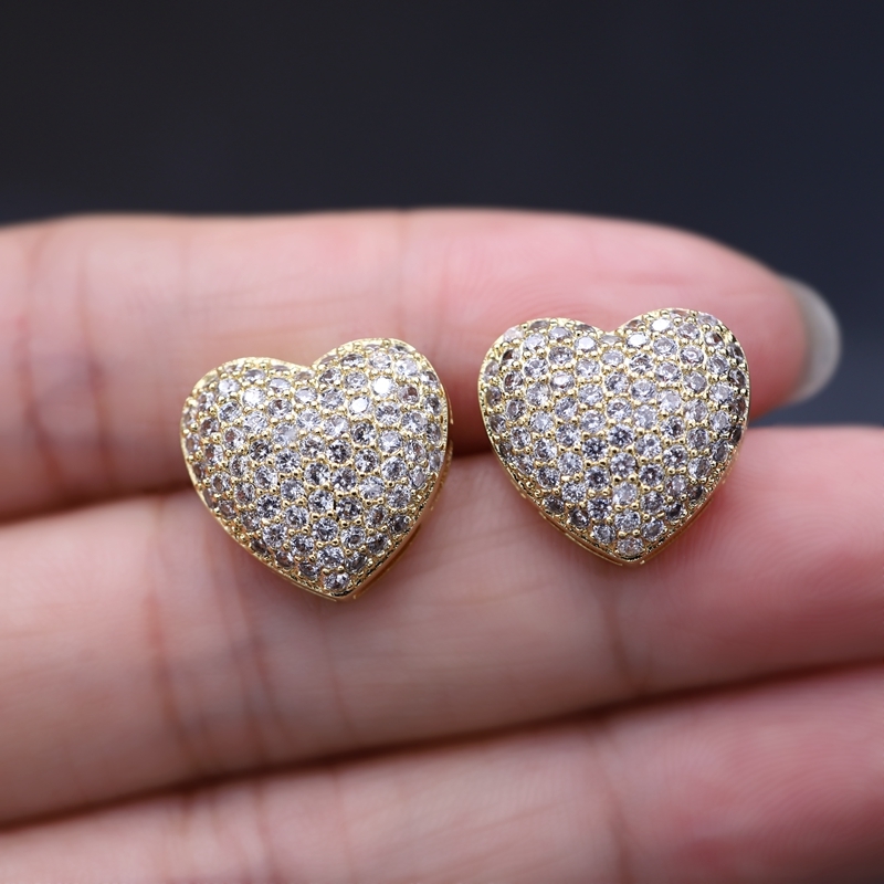 

Luxury Love Heart Shape Stud Earrings For Women pave Micro Cubic Zirconia Stone Bling Gold Color Earring Wedding Fashion Jewelry Y1220, Golden;silver