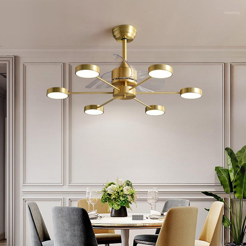 

Crystal Led Ceiling Fan 42 inch lamps lamp remote control copper Invisible Simple home living room three color1