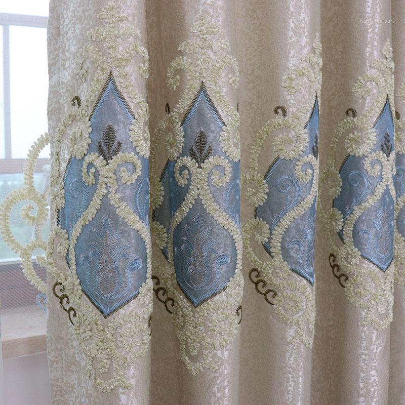 

Slow Soul Crown pattern Grey Beige Luxury Curtains Europe Embroidered Geometric For Living Room Kitchen Sheer Tulle Bedroom1