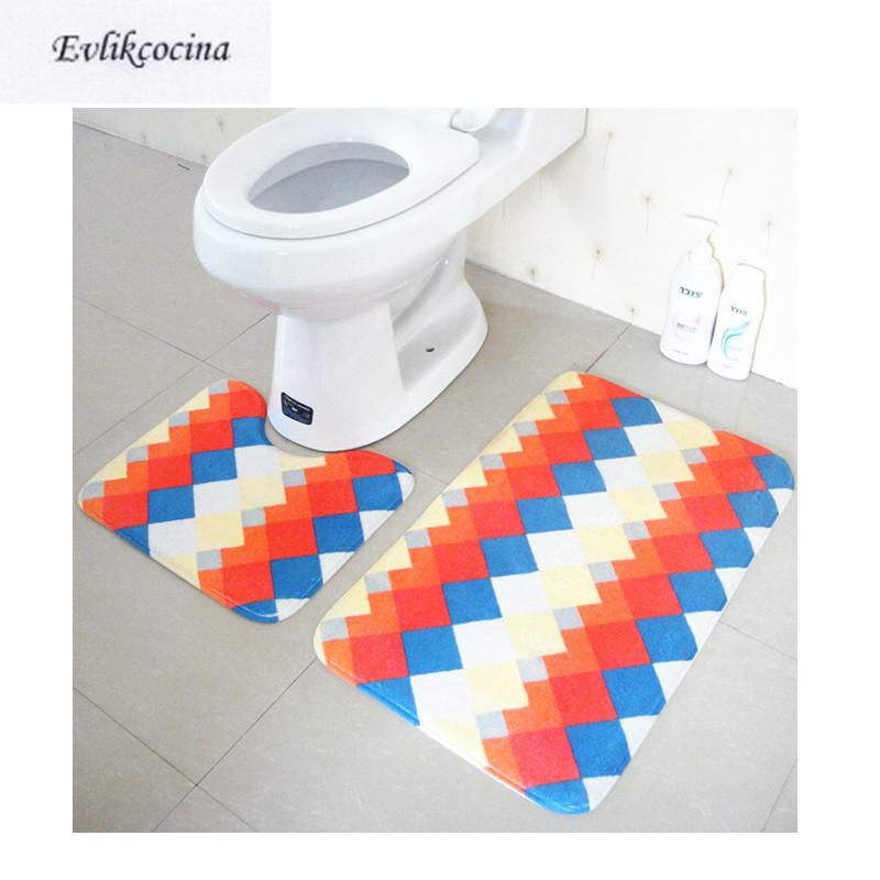 

Free Shipping 2pcs Colored Toilet U Type Mat Bathroom Bath Mat Set Non Slip 45x37cm&45x75cm Tapis Salle De Bain Tapete Banheiro