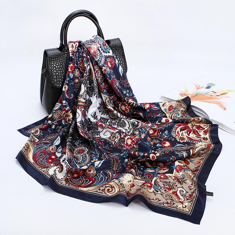 

Scarves 90X90cm Cashew Pattern Printed Scarf Female Retro Ethnic Style Silk Neckerchief Foulard Bandana Women 2021 Spring Summer1
