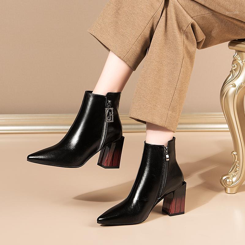 

Office ladies boots Women Cow Patent Leather abkle boots Women Autumn Winter High Heels Shoes Woman Shallow Side Zipper Pumps1, Black