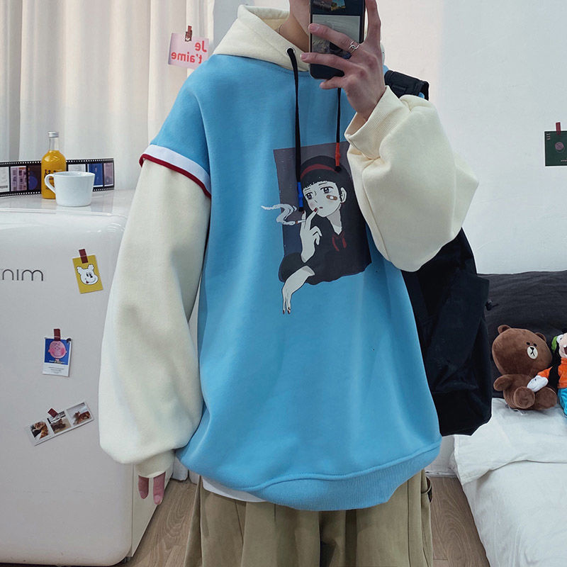 

Sweatshirt 2021 Male Spring New Size Jacket Collar Two Men Hoodie Sweatpants S-3xl T7S1, Light blue.