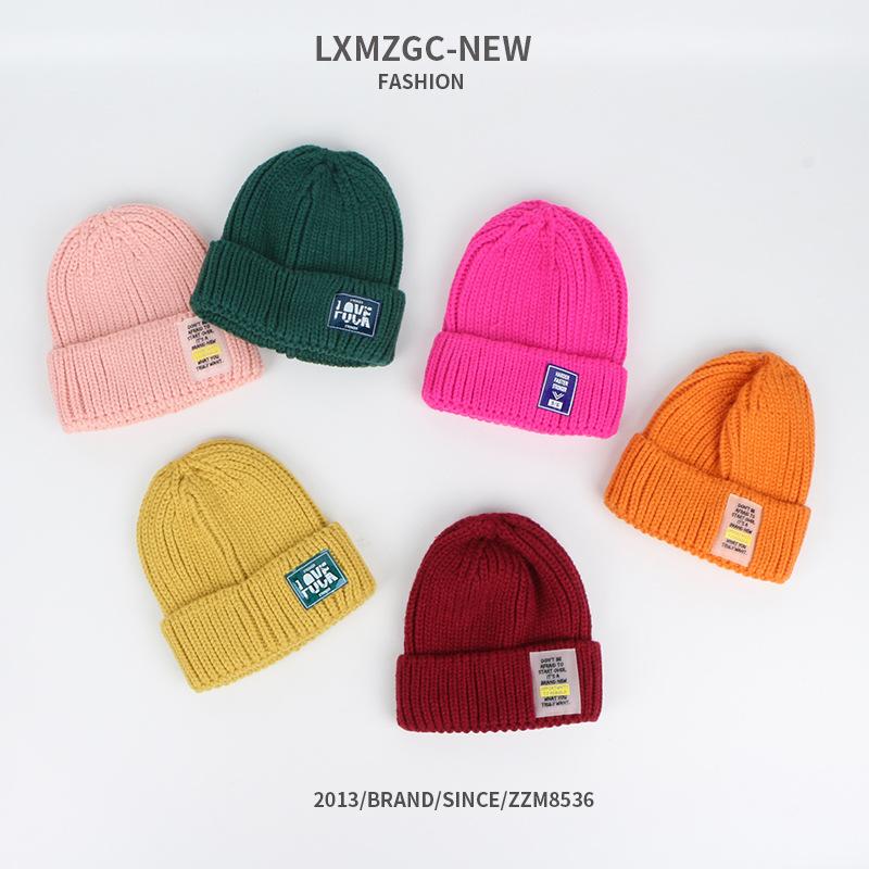 

2020 Autumn and Winter New Style Hat Fashion Transparent Label Crimping Set of Head Cap Ultra-stretch Warm Wool Solid Color Knit, Color transparent label wool cap purple
