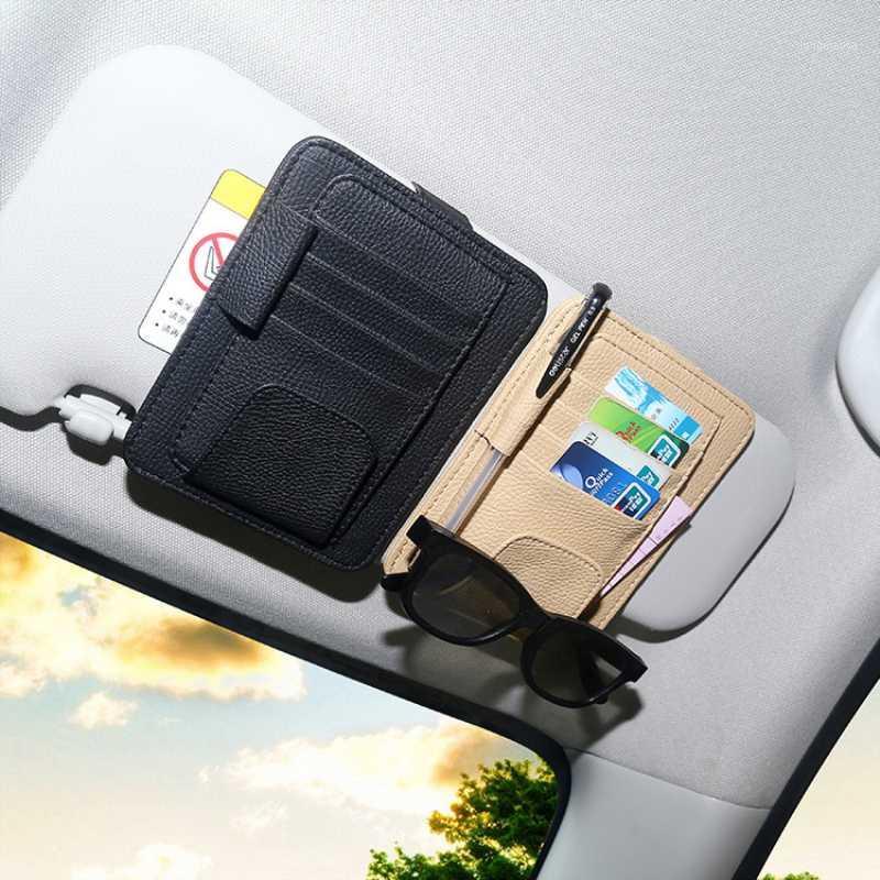 

Leather Auto Visor Storage Bag Car Sunvisor Card Bags Glasses Bill Pen Holder Stowing Tidying Car Organizer1