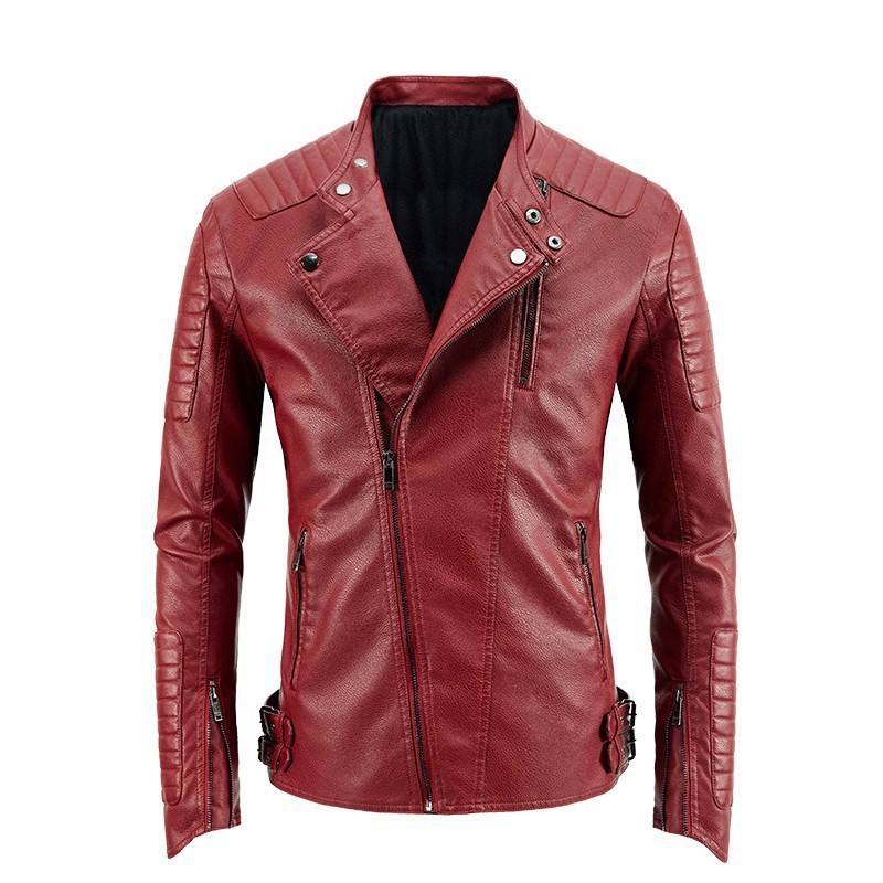 

Men Foreign Trade Diagonal Zipper Leather Jacket Youth Motorcycle Leather Flight Suit Jacket, Black