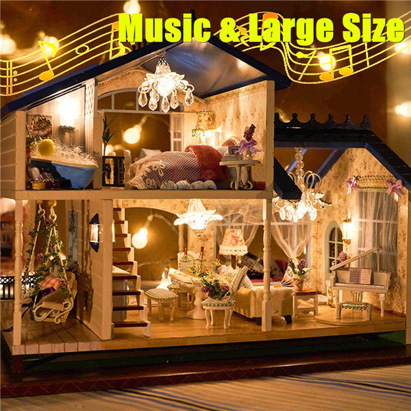 

Music LED Light Miniature Doll House Provence Dollhouse DIY Kit Wooden House Model Toy with Furniture Birthday Christmas Gifts LJ201126, White