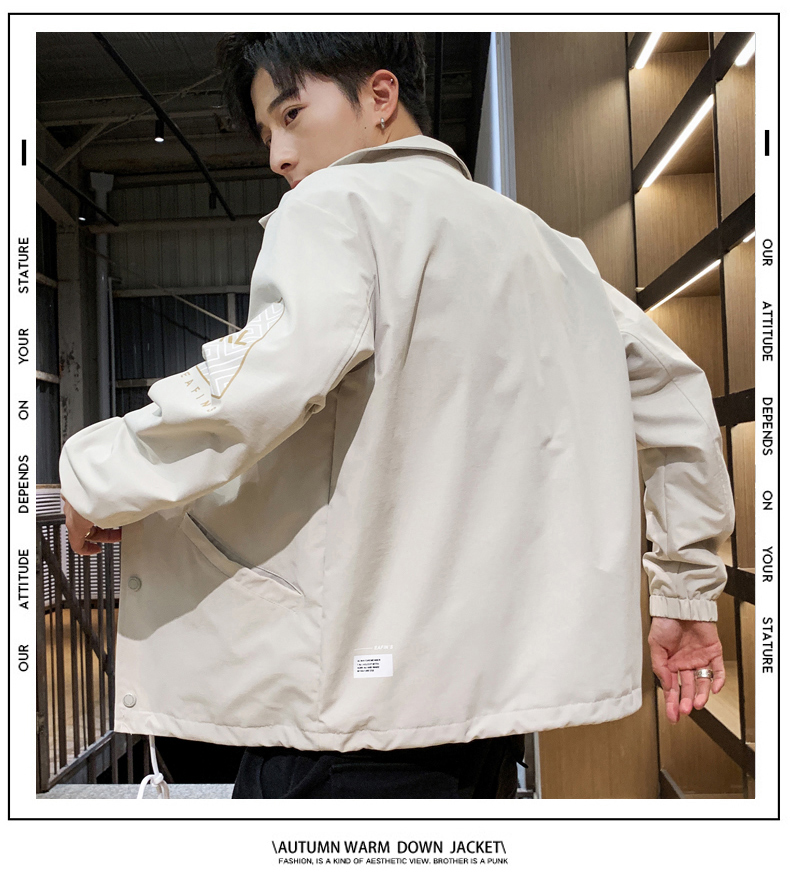 

Khaki Han Edition Tide Male Coat Loose Long-Sleeved Clothes Fashion Joker Leisure Jacket