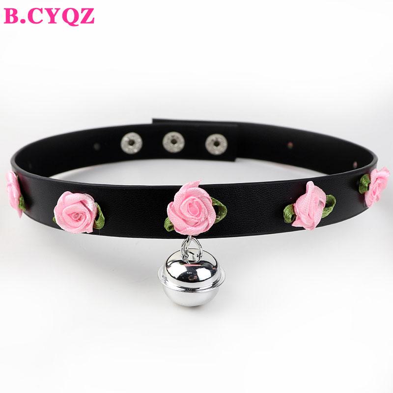 

B.CYQZ Trendy Punk Leather Choker Necklace Small Bell Metal Chocker Collar Necklace Party Gift Gothic Club Jewelry
