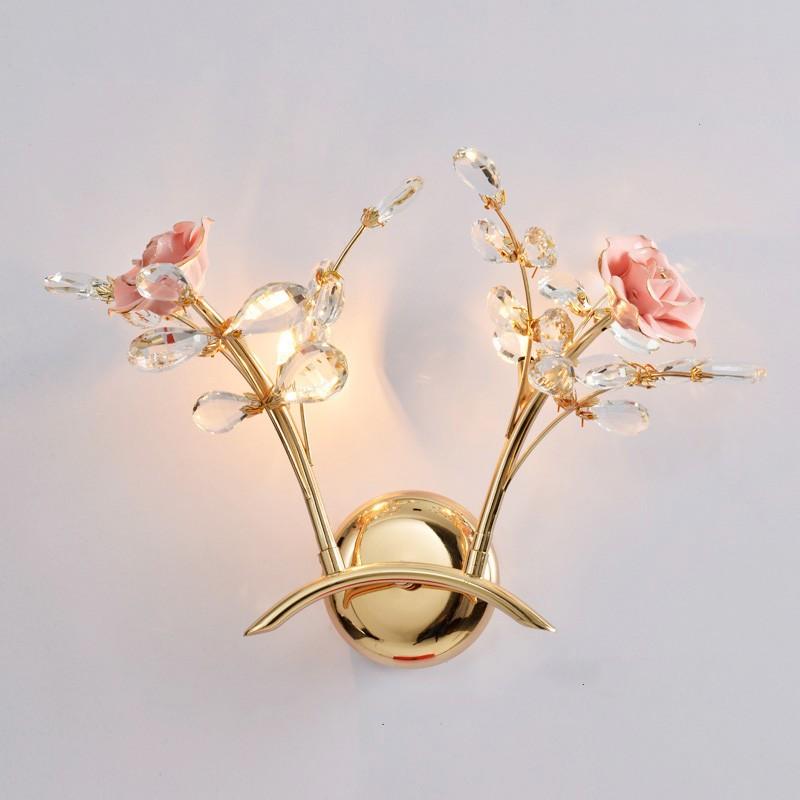

2-light gold crystal Wall Lamp Bedside G4 Led wall fixture pink flower Crystal Lamp Living Room Bedroom Corridor Arandela