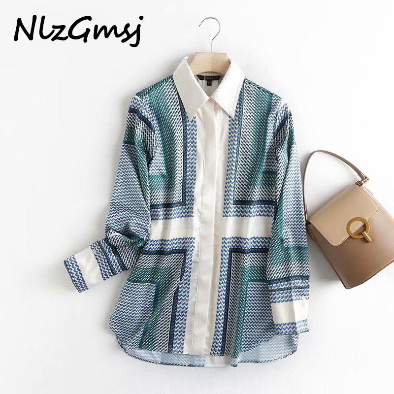 

Nlzgmsj Women Fashion Geometry Print Casual Blouses Vintage Autumn Blouse Women Blusas Mujer De Moda 2021 Shirt Tops, As picture