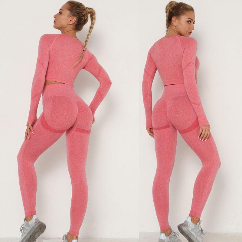 

Yoga Outfits Women Vital Seamless Set Gym Clothing Fitness Leggings+Cropped Shirts Sport Suit Long Sleeve Tracksuit Active Wear, 6205-cx-mo green