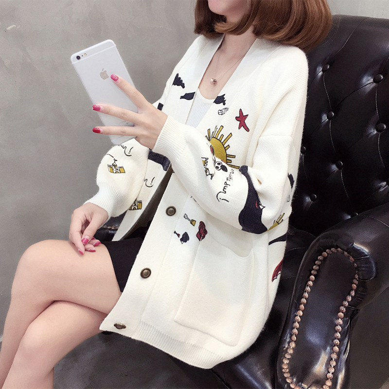 

Sales Poncho Jumper Complete Autumn New Pattern of Korean Knitting Woman Single Joker Shirt Tide Coat Cardigan CZJY, White