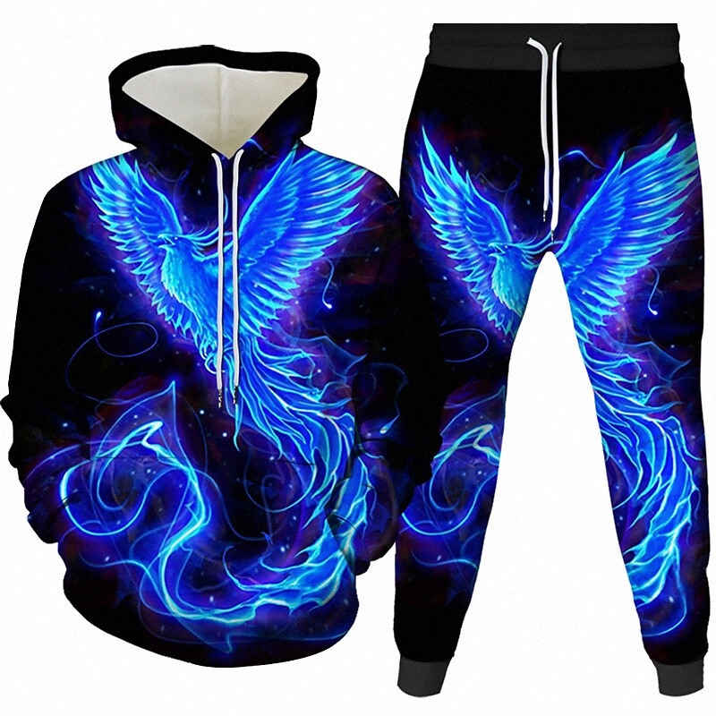Sweats à capuche 3D pour hommes Graphique 3D 2 pièces à capuche quotidienne 3D imprimé décontracté Sweatshirts Sweatshirts à manches longues bleu
