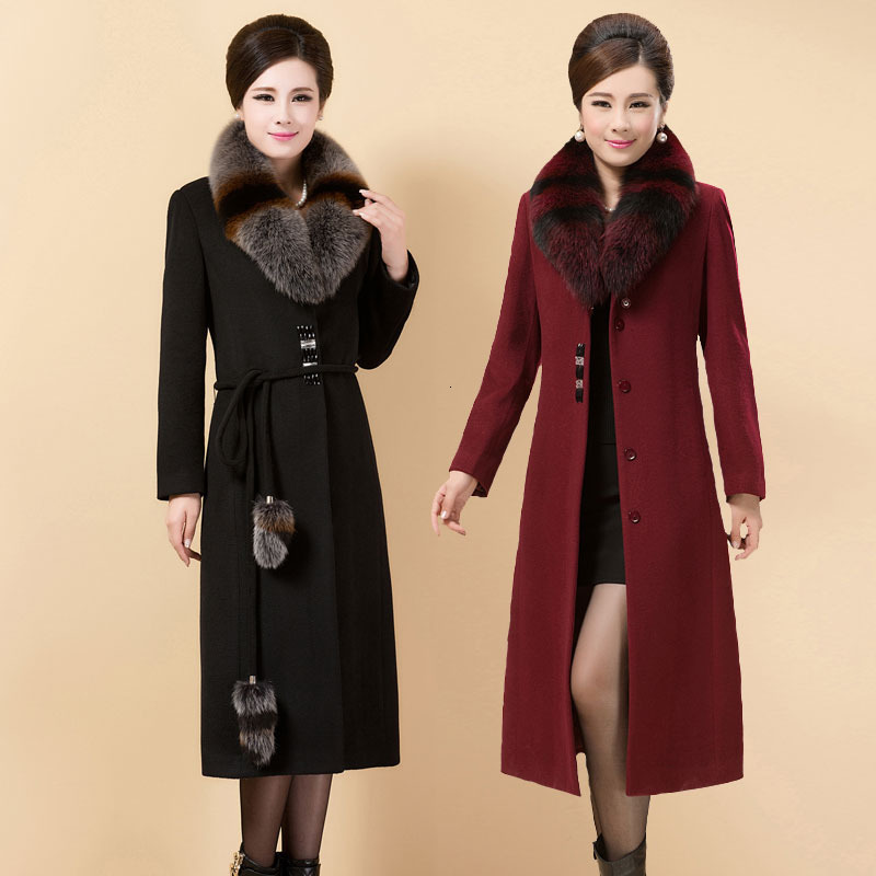 

Mid-aged Figure Long Woolen New Winter Plus Size Elegant Female Wool Jacket R775 Tops 872t, Black