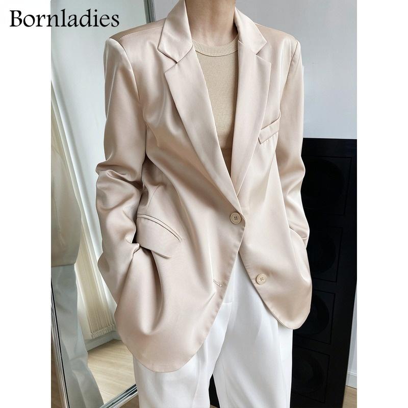

Women's Suits & Blazers Bornladies Chic Loose Women Satin Blazer Suit Summer Autumn Single Breasted Female Oversized Jacket Full Sleeve Outw, White;black