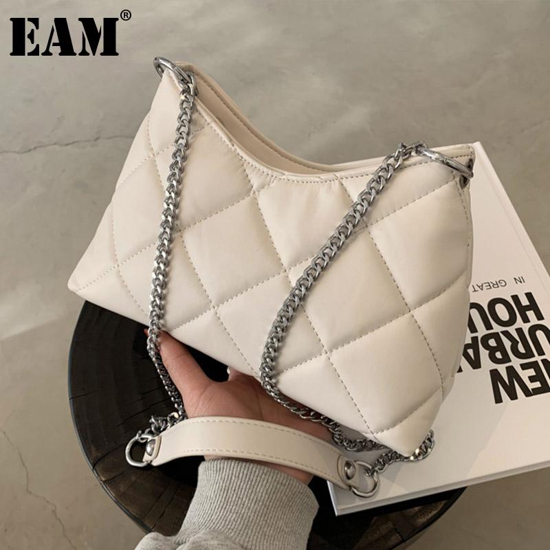 

[EAM] Women Spring New Argyle Chains Small PU Leather Personality All-match Crossbody Shoulder Bag Fashion Tide 2021 18A1808, Black