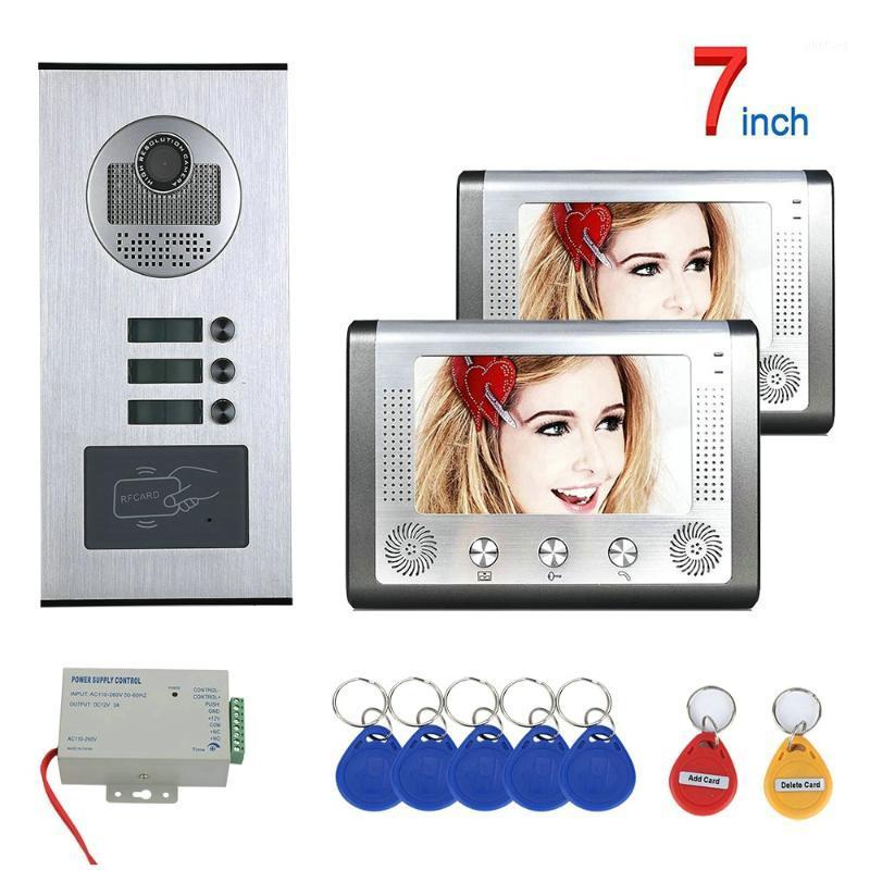 

7 inch 2 Apartment/Family Video Door Phone Intercom System RFID IR-CUT HD 1000TVL Camera Doorbell Night Vision Camera Waterproof1