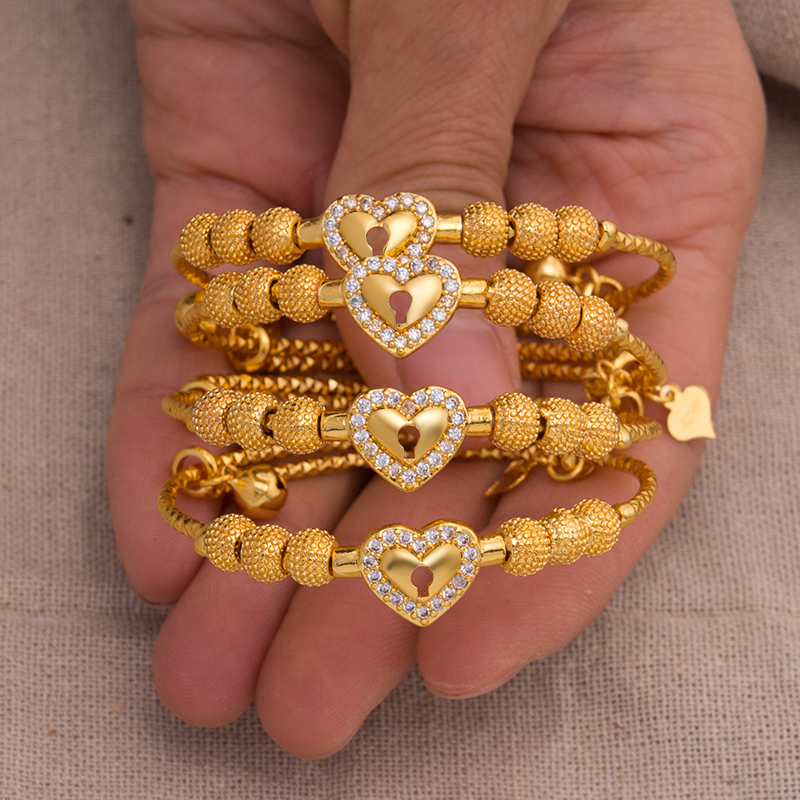 

4Pcs/lot Baby Girl Bangle Gold Color Bangles boy Girls Chind Zircon Children's Bangle Bracelet Festival Birthday Gift Y1126, Black