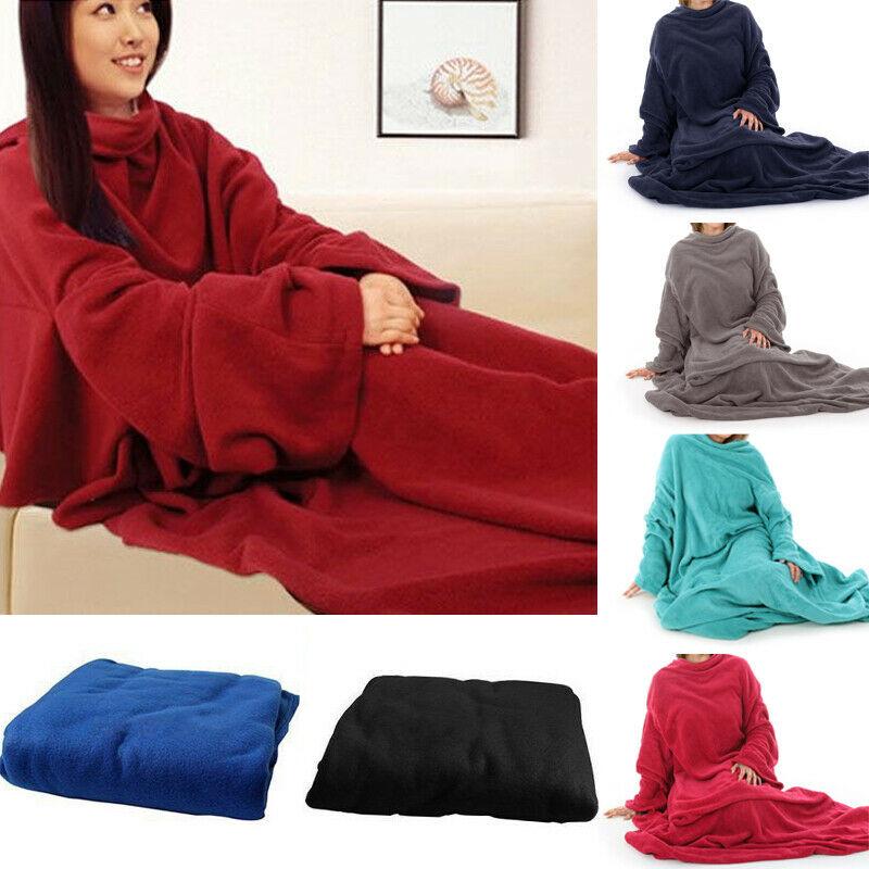 

Women Men Warm Soft Coral Fleece Cuddle Snuggle Blanket with sleeves family winter warm wool blanket robe shawl with sleeves