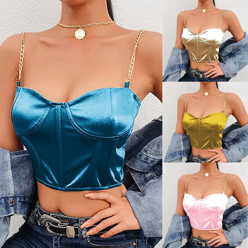 

Sexy Women Satin Corset Tops Crop Top Summer Clothing Underwear Shape Bare Shoulder Party Sexy Crop Women Tube Tops, Black;white