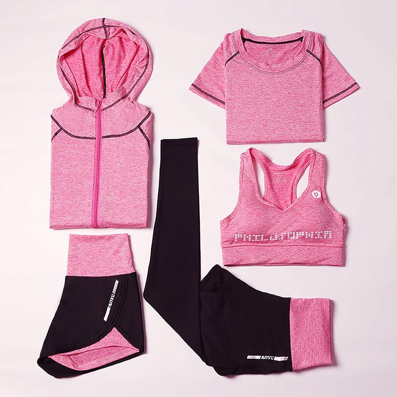 

5 piece yoga set for women running fitness t shirt sports bra wear fitness clothing female training set sport suit, 12