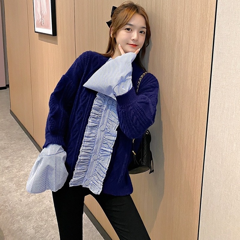 

2021 New Lady Crew neck cardigan sweater lazy style single tighty loosey seam mend temperament knitted jacket 2KCJ, Pink.