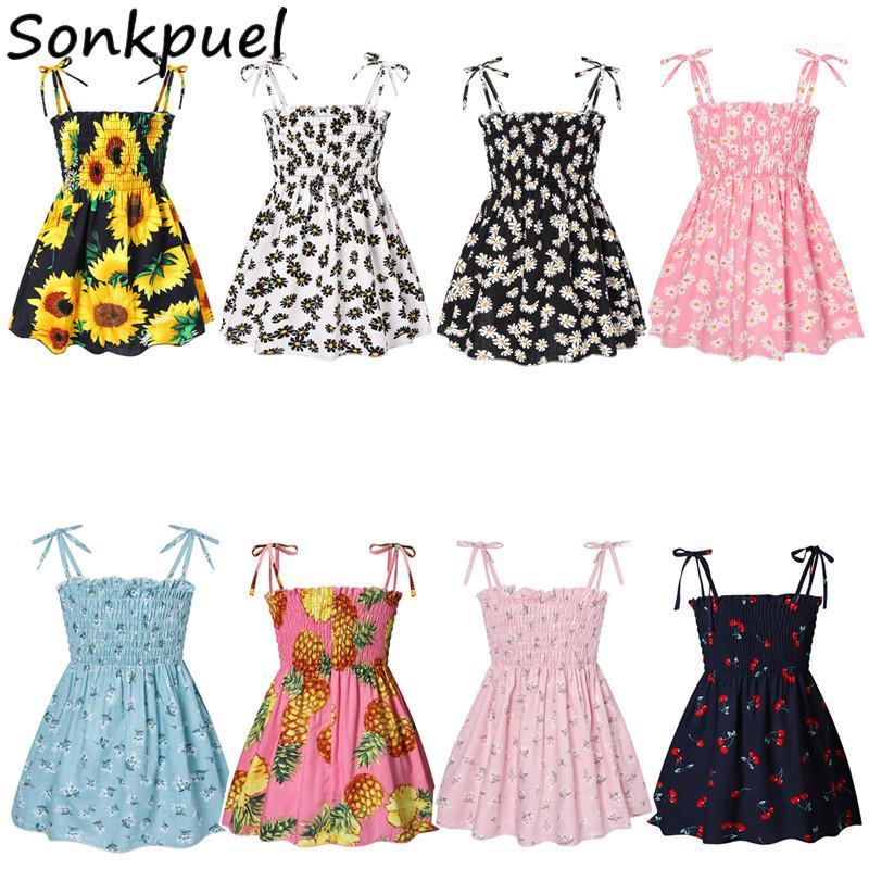 

New Summer 2020 Kids Girls Dresses Sleeveless Vestidos A-Line Print Flowers Cotton Children Clothes Baby Girl Princess Dress1, 01