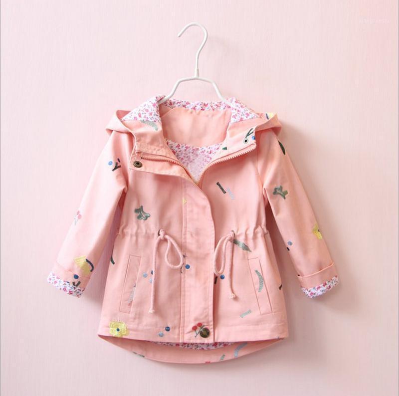 

New Spring Autumn Girls Windbreaker Coat Baby Kids Flower Embroidery Hooded Outwear Baby Kids Coats Jacket Clothing1, Sky blue
