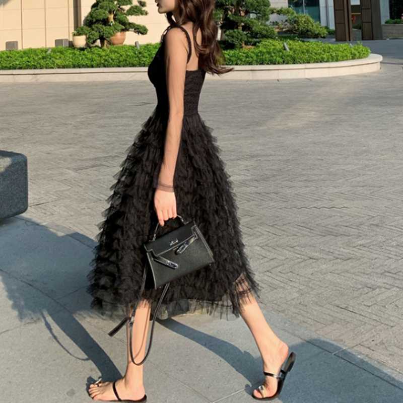 

Fashion Long Sleeve Large Size Loose Dress 2020 New Spring O Neck Mesh Stitching Dress Casual Midi Vestidos, Black