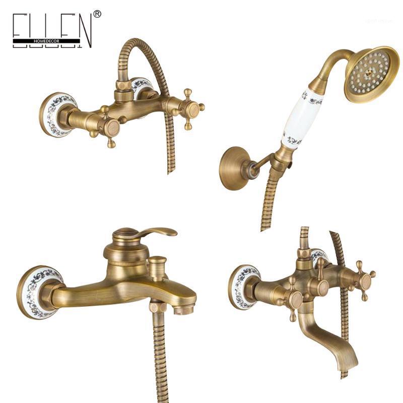 

Wall Mounted Bathroom Faucet with Hand Shower Antique Bronze Bath Tub Mixer Tap With Hand Shower Faucets Sets EL83061