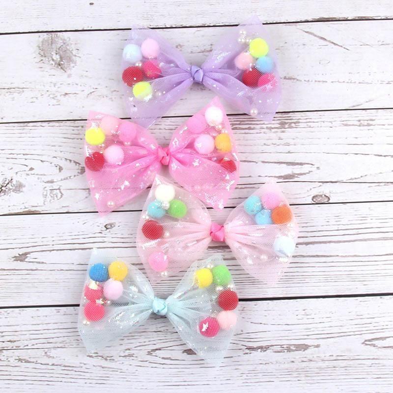 

New 5inch designer princess girls hair clips handwork lace bowknot girls barrettes pearl baby BB clip hair accessories, Multi-color