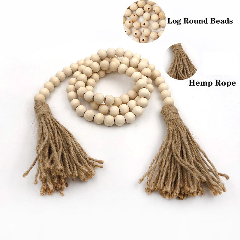 

Wood Bead Garland Rustic Farmhouse Beads Prayer Beads Wall Hanging Decoration 62 cm 16 cm Tassel Bead Chain GWD4747