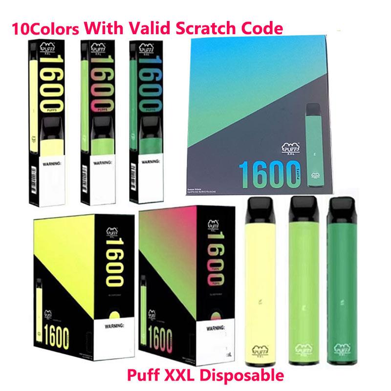 

Puff XXL 1600puffs Disposable With Valid Scratch Code Vape Pen Device Starter Kits Empty Disposable Device Kits Puff Flow Puff Xtra Plus