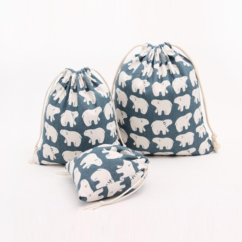 

Home Storage Bags Fresh Handmade Polar Bear Cotton Linen Storage Bag candy Package Drawstring Bag Small Cloth Gift Christmas