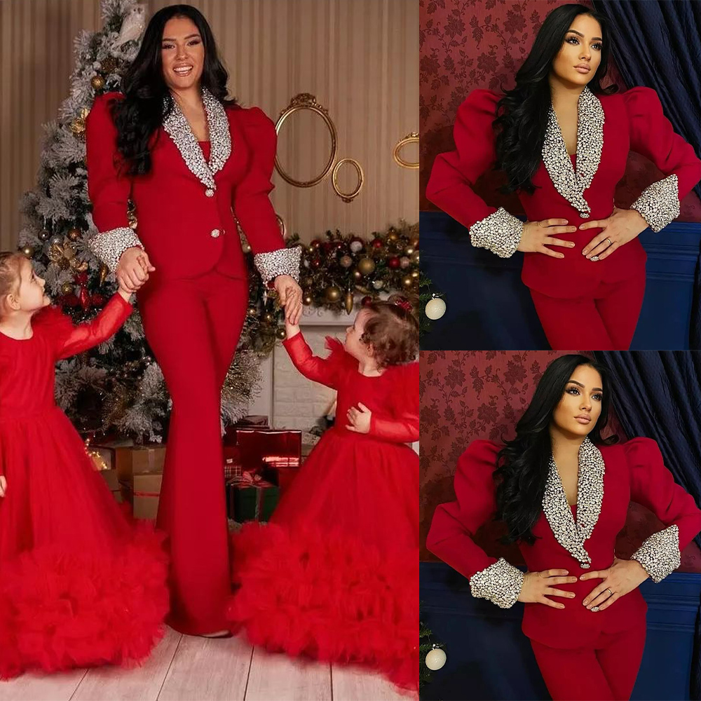 

Crystal Rhinestone Mother Of The Bride Pant Suits Evening Party Blazer Suits Women Tuxedos For Wedding 2 Pieces