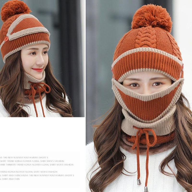 

2020 New 3 Pieces Set Women's Knitted Hat Scarf Caps Caps Warm Hat Neck For Ladies Warmer Skullies Beanies Winter Girls Fle H3L6