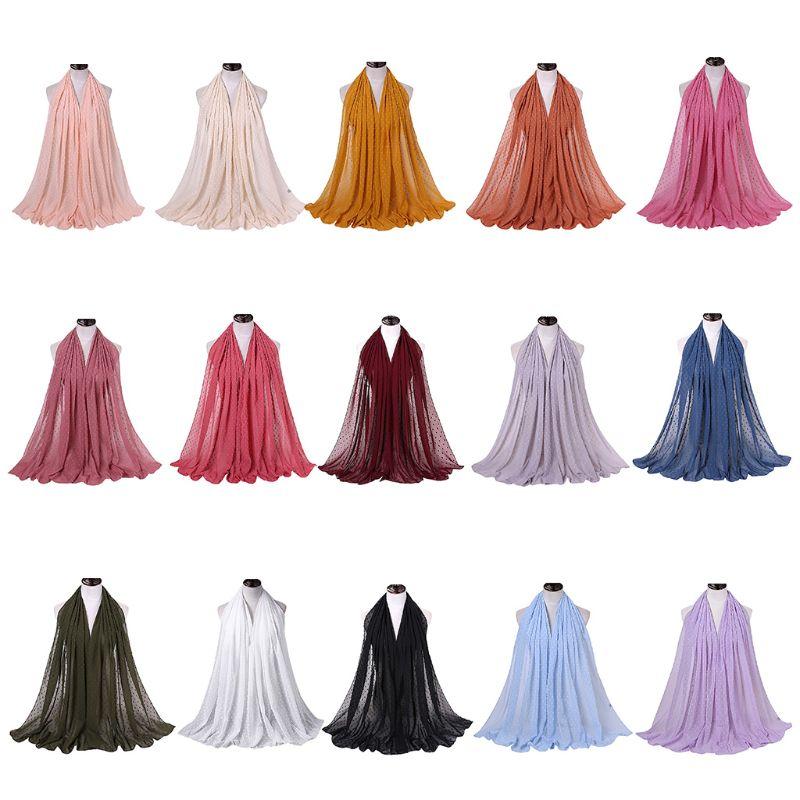 

70x175cm Women Muslim Hijab Pom Pom Floral Chiffon Scarf Long Shawl Wrap Solid Color Islamic Bandana Sunscreen Headwrap