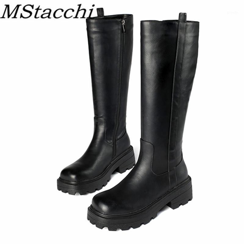 

MStacchi Fashion Women Motorcycle Boots Mid Heel Plush Zipper-side Party Boots Round Toe Comfort Long Botas Mujer Big Size 34-431, Black