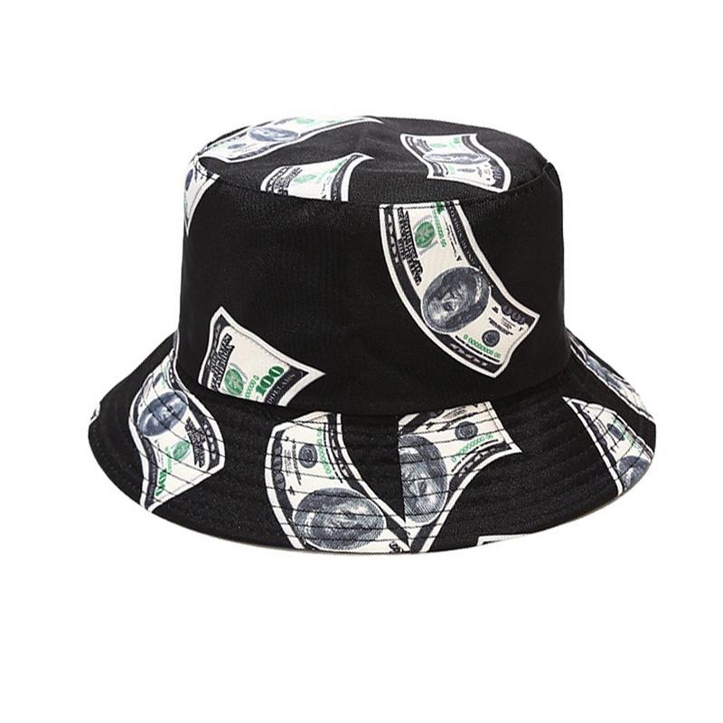 

New Punk Outdoor Casquette Black Dollar Pattern Bucket Hats Fisherman Cap Mens Hip Hop Gorras, Ht6171