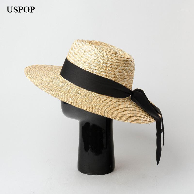 

USPOP 2020 New women sun hats Bow ribbon beach hat wide brim straw summer hat1, No ribbon
