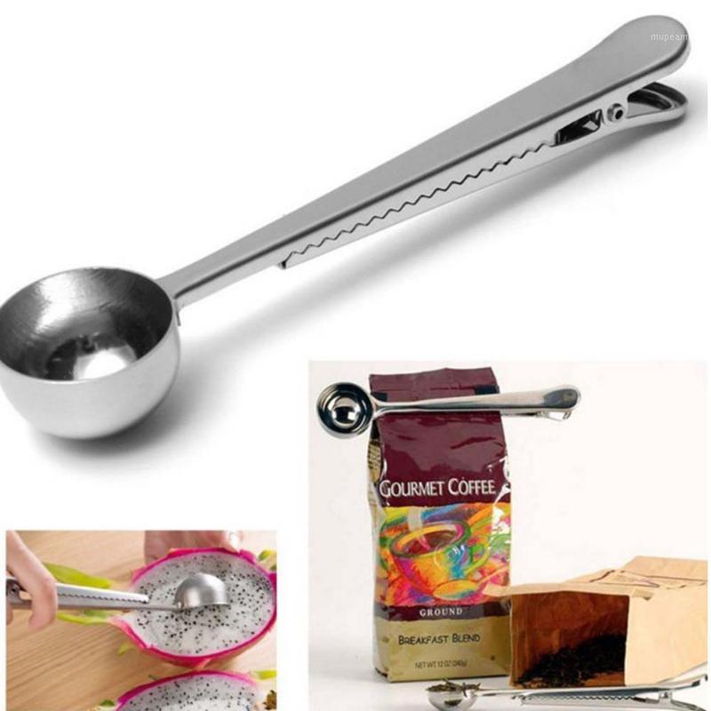 

Wholesale- Hot Style universal Heathful Cooking Tool Stainless 1 Cup Ground Coffee Measuring Scoop Spoon with Bag Sealing Clip Good Helper1